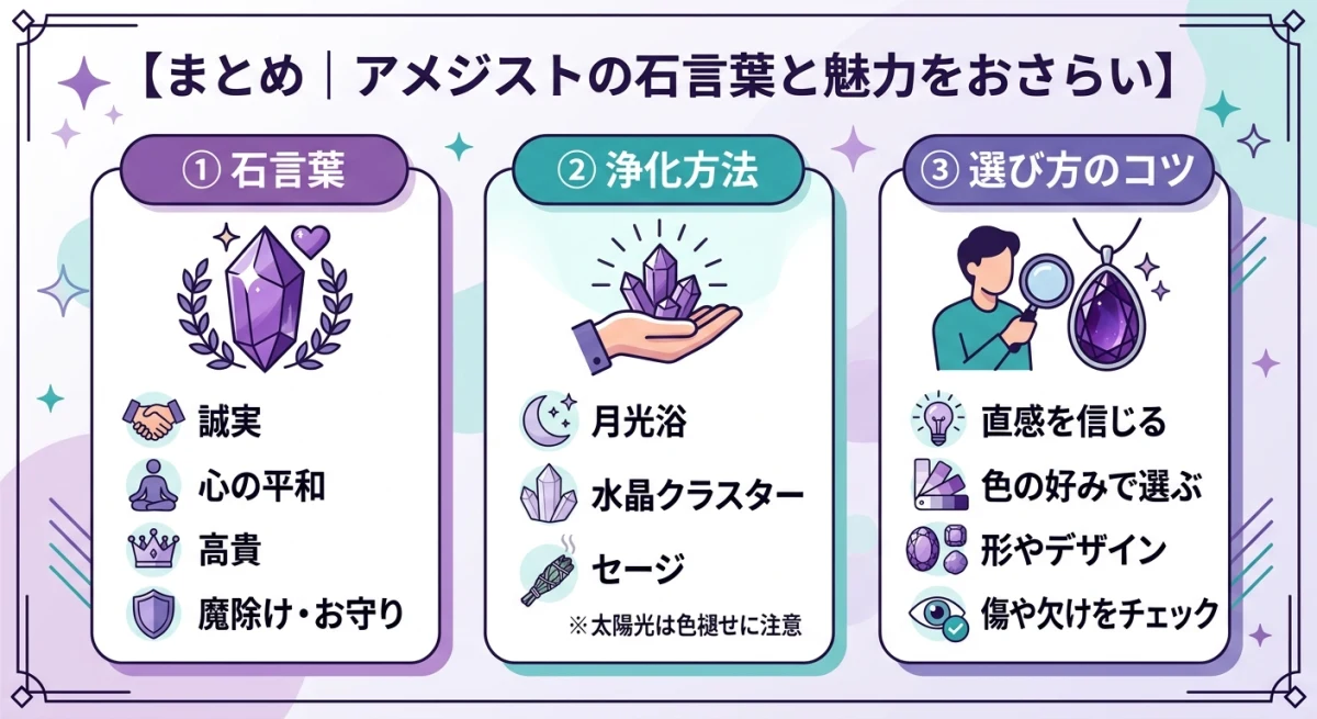 アメジストの石言葉まとめた図