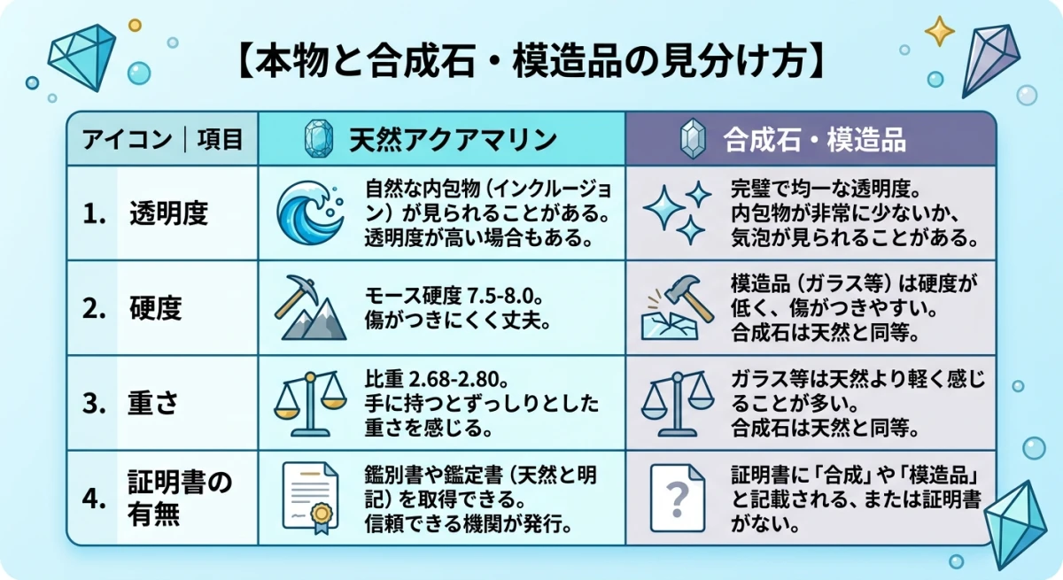 天然アクアマリンと合成石・模造品を見分け方