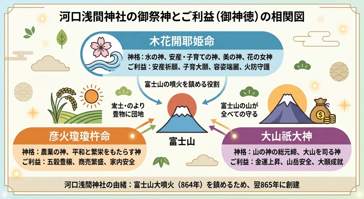 河口浅間神社の3柱のご祭神とそれぞれのご利益