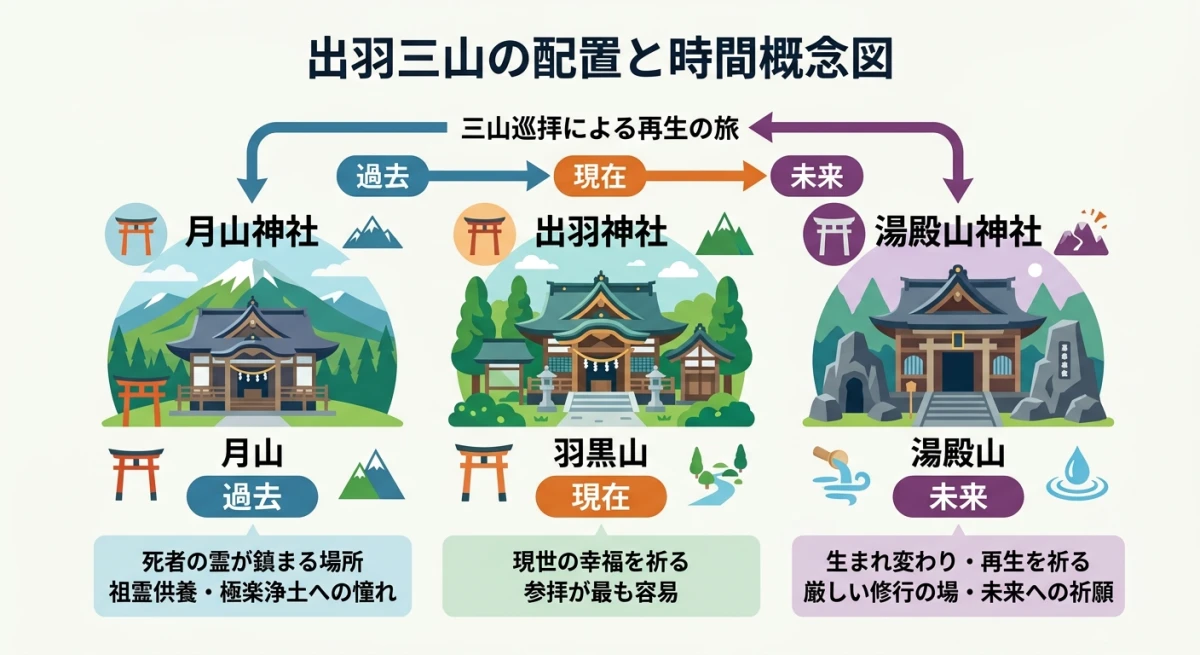 出羽三山（月山・羽黒山・湯殿山）の関係性と象徴