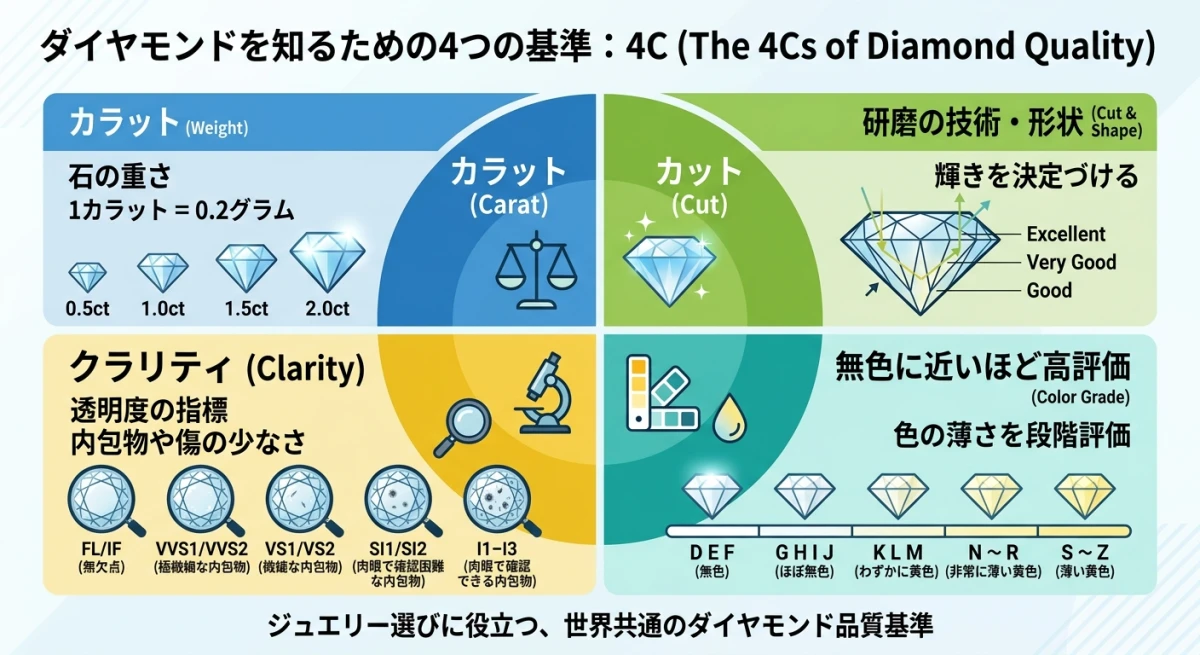 ダイヤモンドの評価基準である4C
