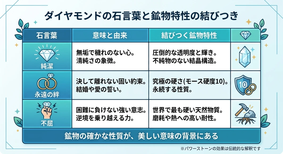 ダイヤモンドの石言葉と鉱物特性の対応表