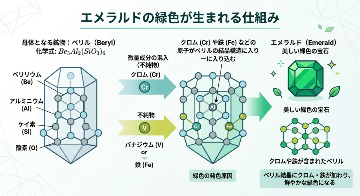 エメラルドの緑色になる過程