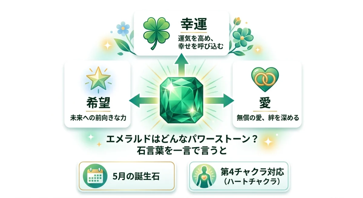 エメラルドの石言葉である幸運・愛・希望