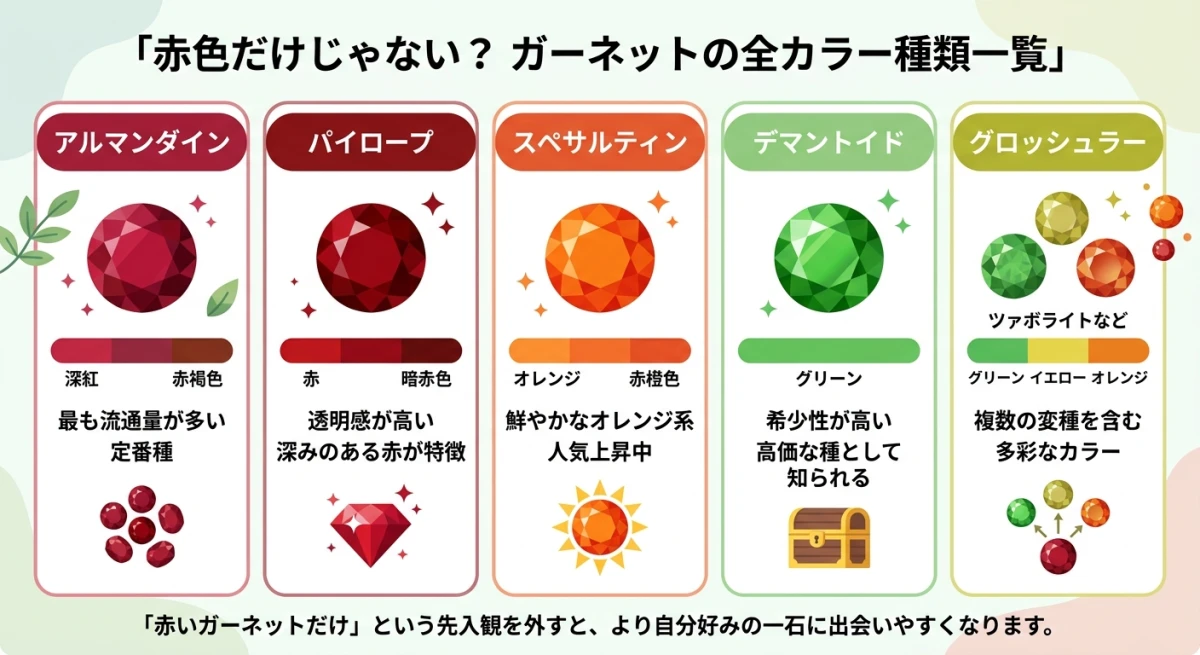 ガーネットの多彩なカラーバリエーション