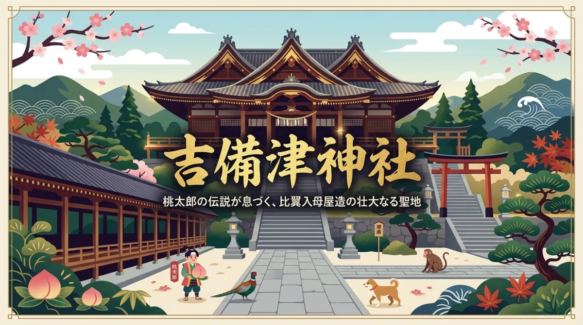 吉備津神社の美しい本殿と神聖な空気