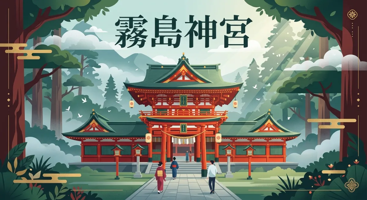 霧島神宮の美しい朱色の社殿と豊かな自然