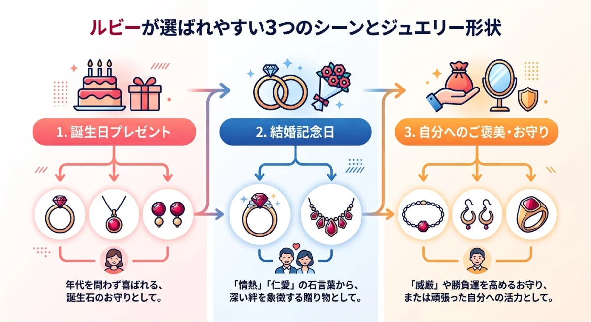 ルビーが贈られる主なシーンとジュエリーの種類