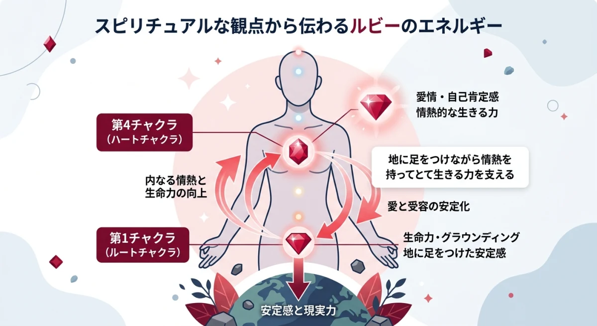 ルビーが対応する第1チャクラと第4チャクラ