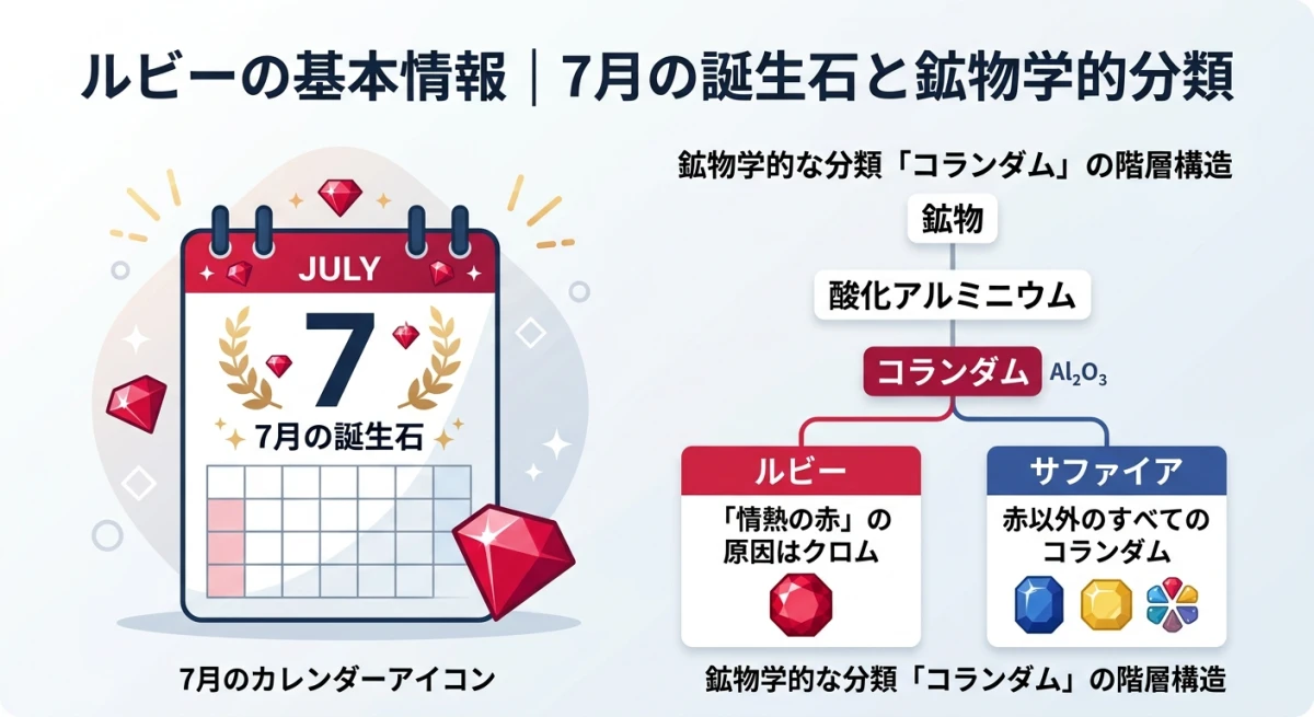 7月の誕生石としてのルビーと鉱物分類