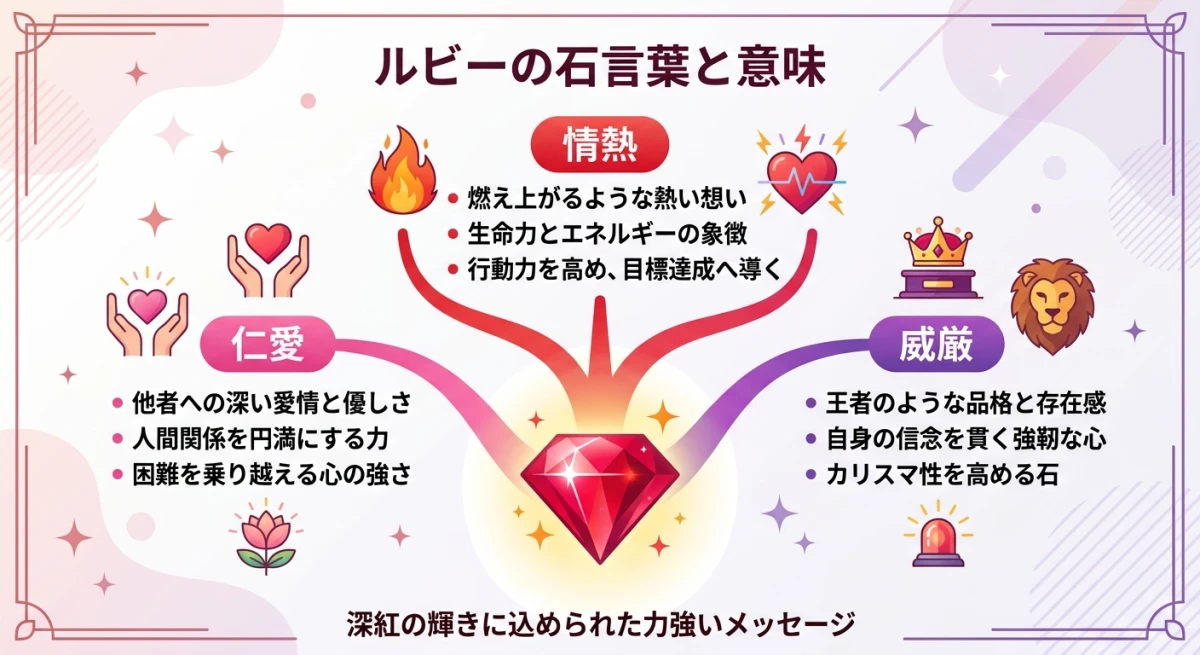 ルビーの3つの石言葉である情熱、仁愛、威厳