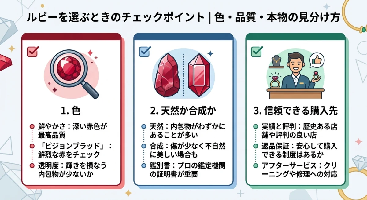 ルビーを選ぶ際に確認すべき3つの重要なポイント