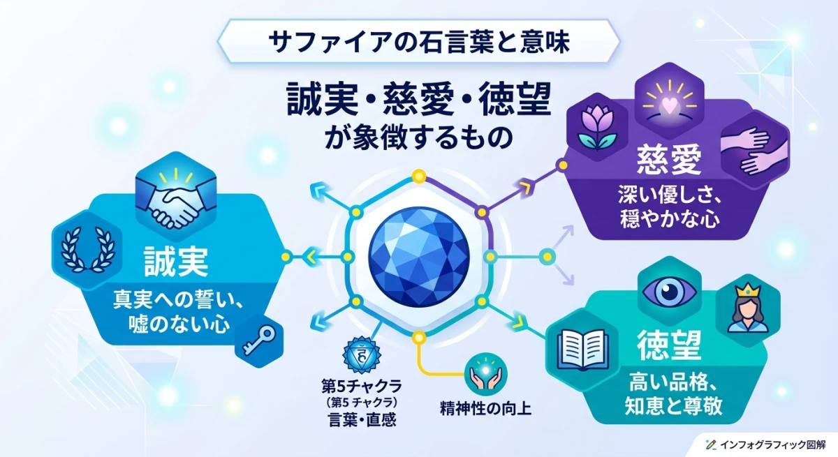 サファイアの三大石言葉を示す概念図