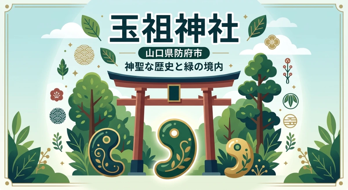 山口県防府市にある玉祖神社の鳥居と勾玉