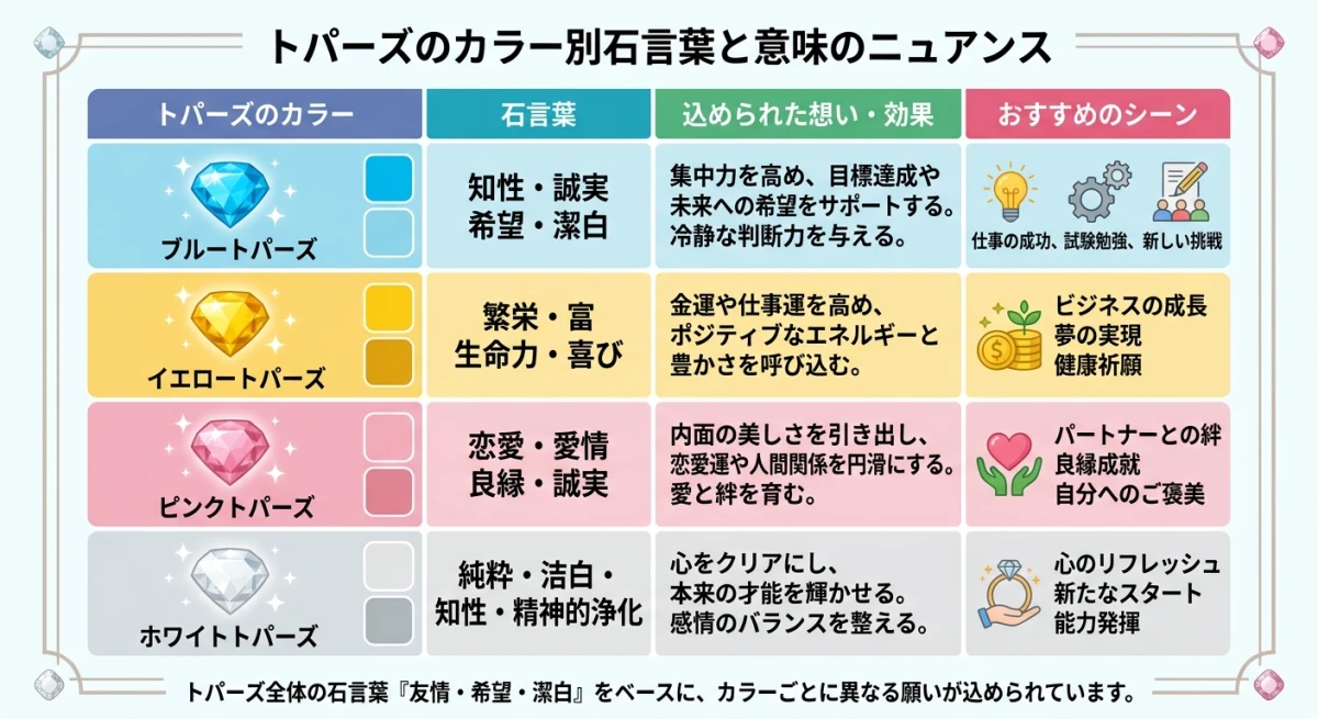 トパーズのカラーごとの石言葉の違い