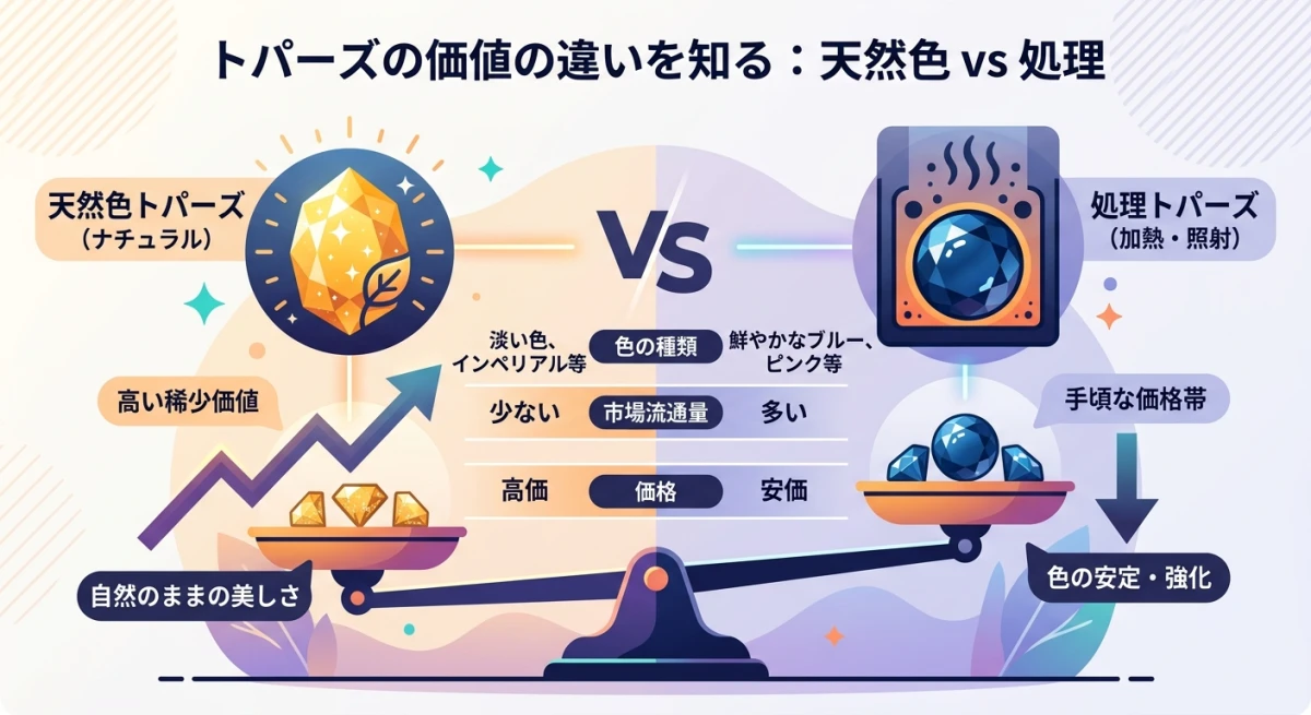 トパーズの天然色と加工処理の違い