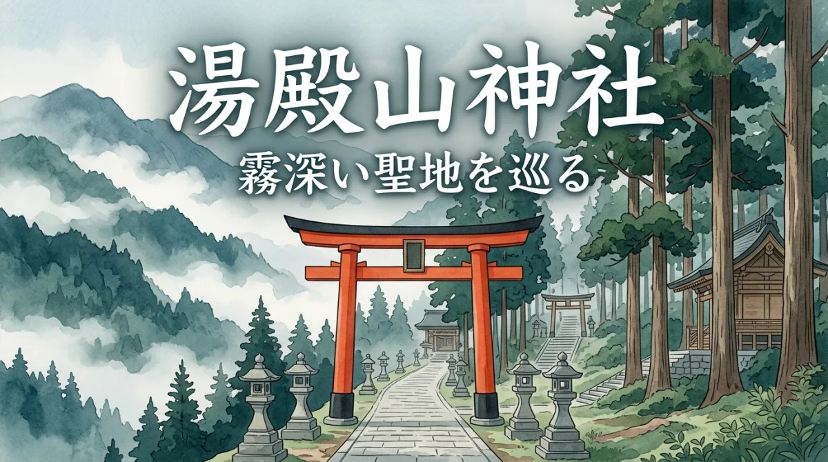 山形県の湯殿山神社の荘厳な鳥居と参道