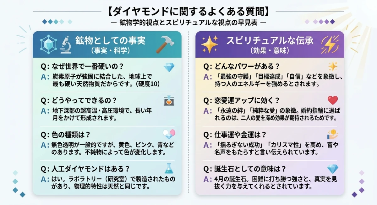 ダイヤモンドの事実と伝承を区別したQ&Aまとめ表