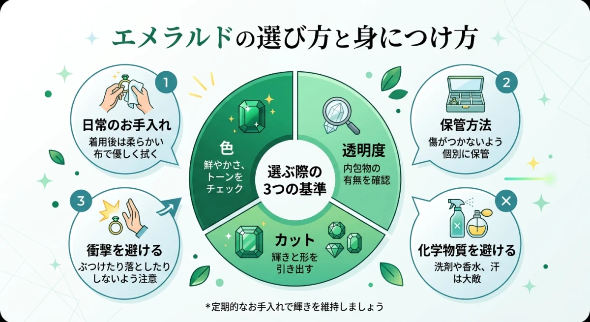 エメラルドを選ぶ際の3つの基準