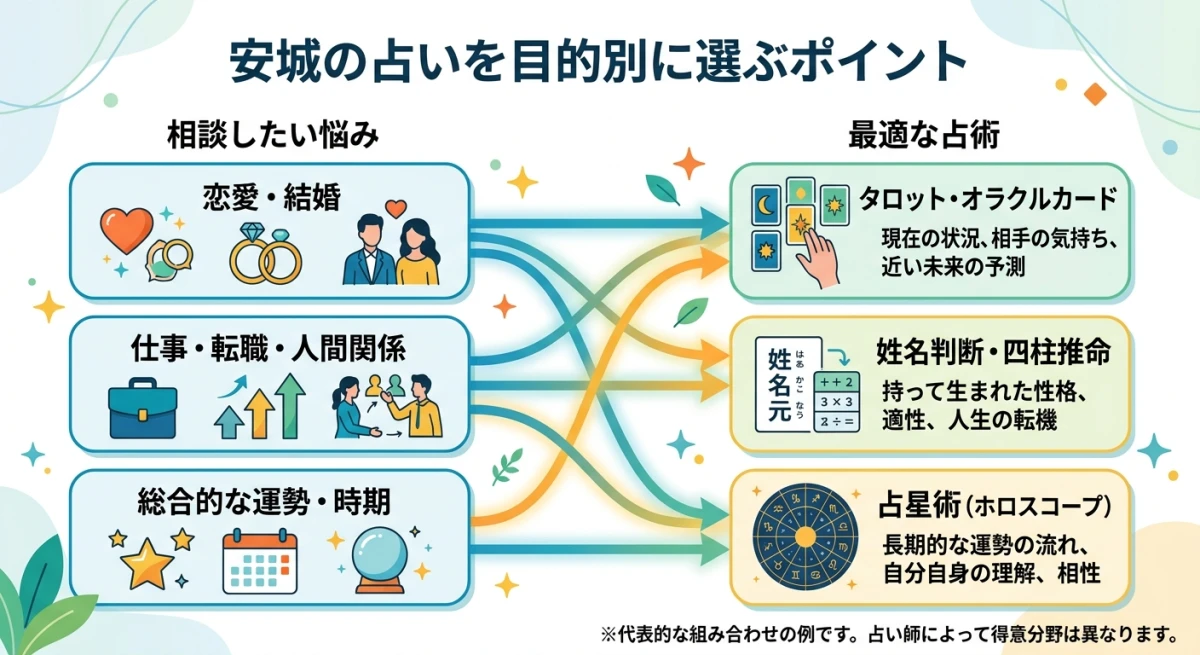 悩み別に最適な占術がわかるマッチング図