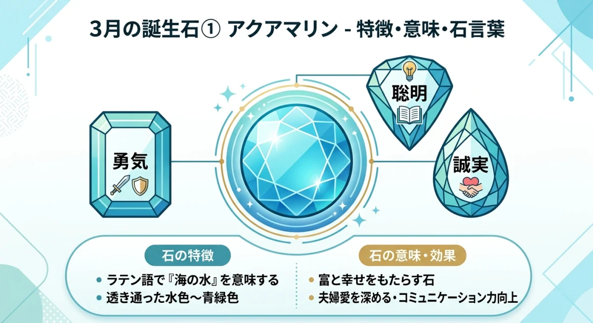 アクアマリンの石言葉と特徴をまとめた図解