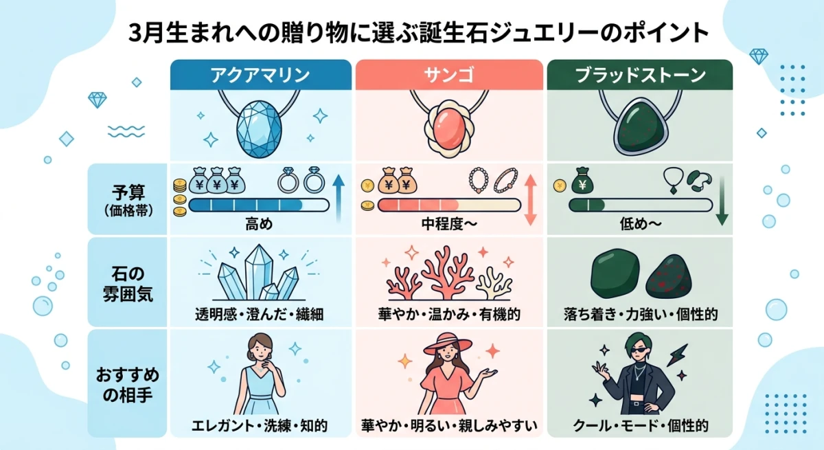 3月の誕生石3種の特徴