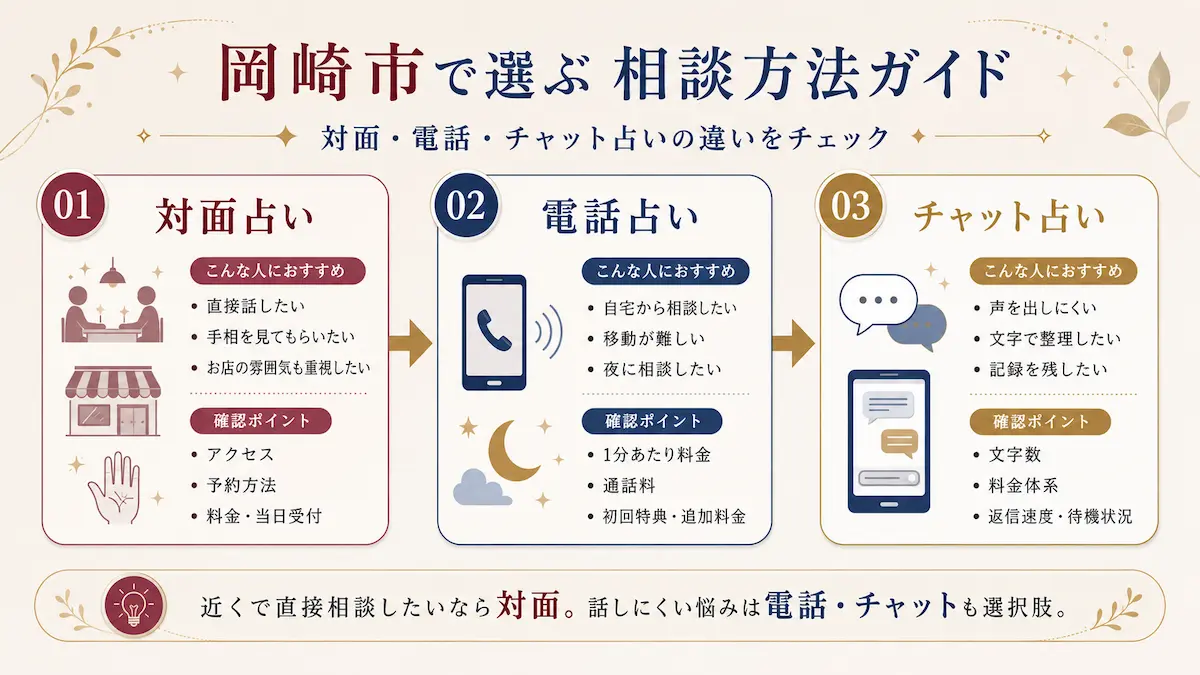 対面占い・電話占い・チャット占いの特徴比較表