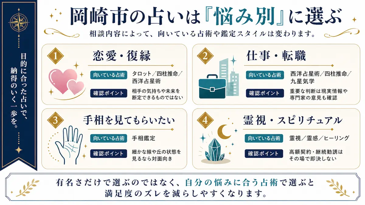 相談内容別に向いている占術がわかるマッチング図