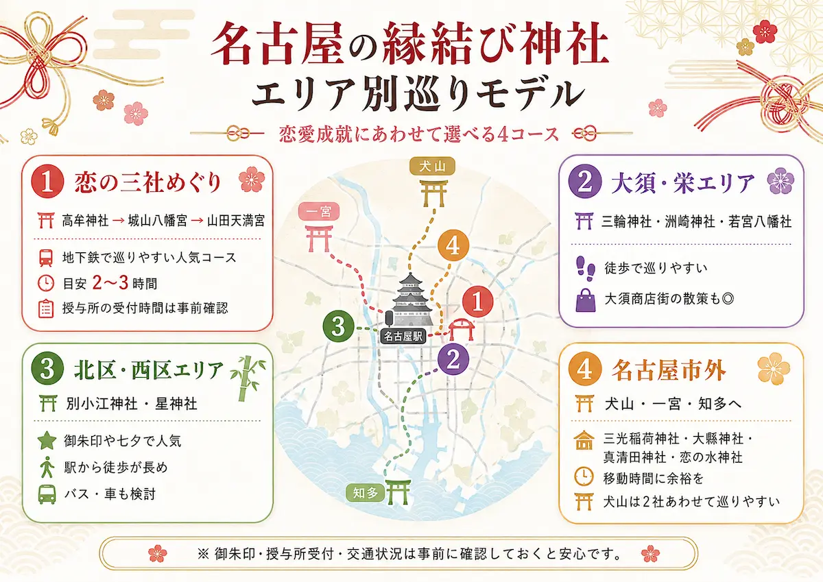 エリア別の縁結び神社巡りモデル