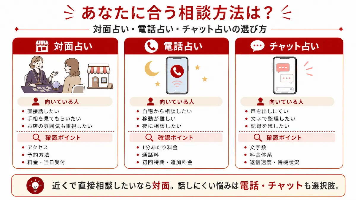 対面占いが合わない場合は電話占い・チャット占いも選択肢