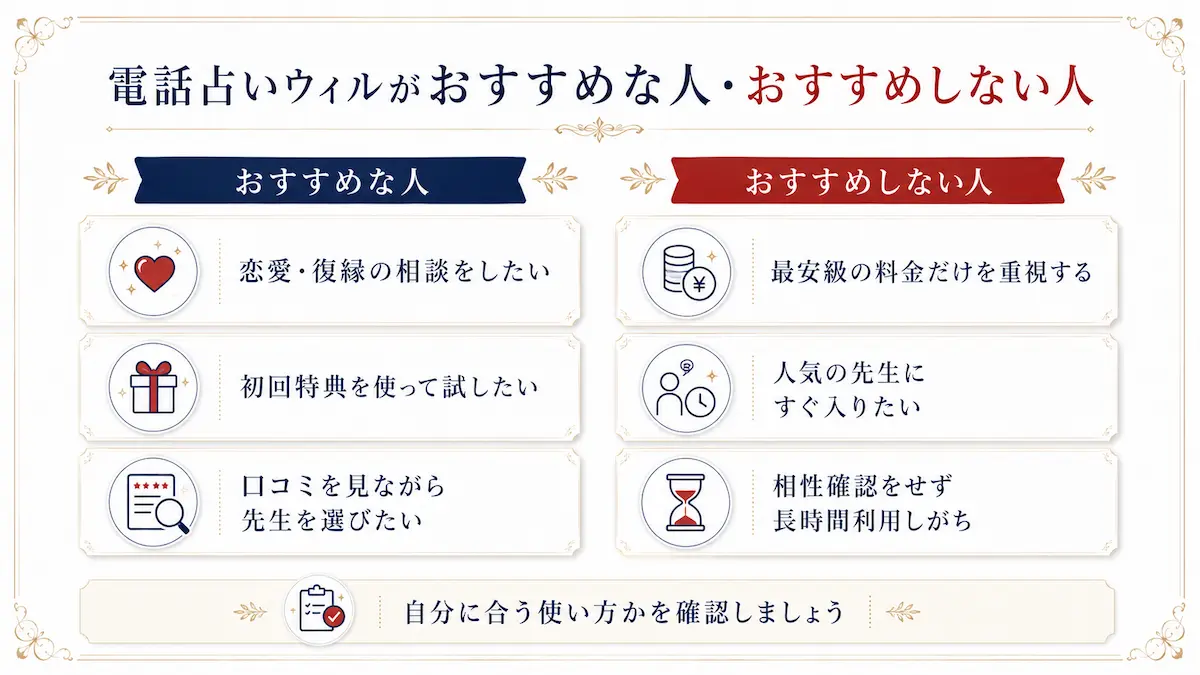 電話占いウィル おすすめな人 おすすめしない人